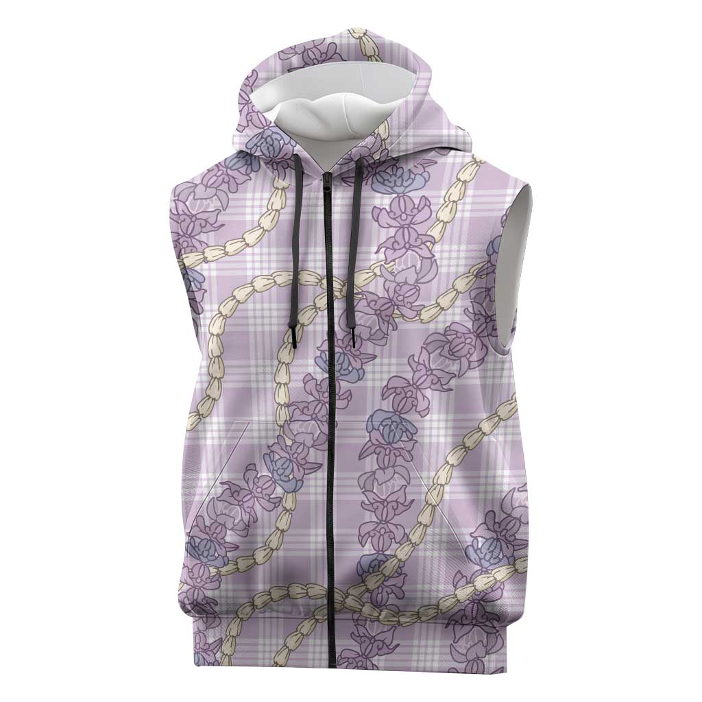 Pua Kalaunu Lei Sleeveless Zip Hoodie Palaka Pattern LT01 Purple - Polynesian Pride