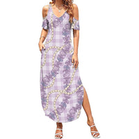 Pua Kalaunu Lei Summer Maxi Dress Palaka Pattern LT01 Women Purple - Polynesian Pride