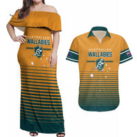 Custom Rugby Australia Couples Matching Off Shoulder Maxi Dress and Hawaiian Shirt Junior Wallabies Go Champions