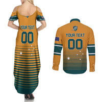 Custom Rugby Australia Couples Matching Summer Maxi Dress and Long Sleeve Button Shirt Junior Wallabies Go Champions