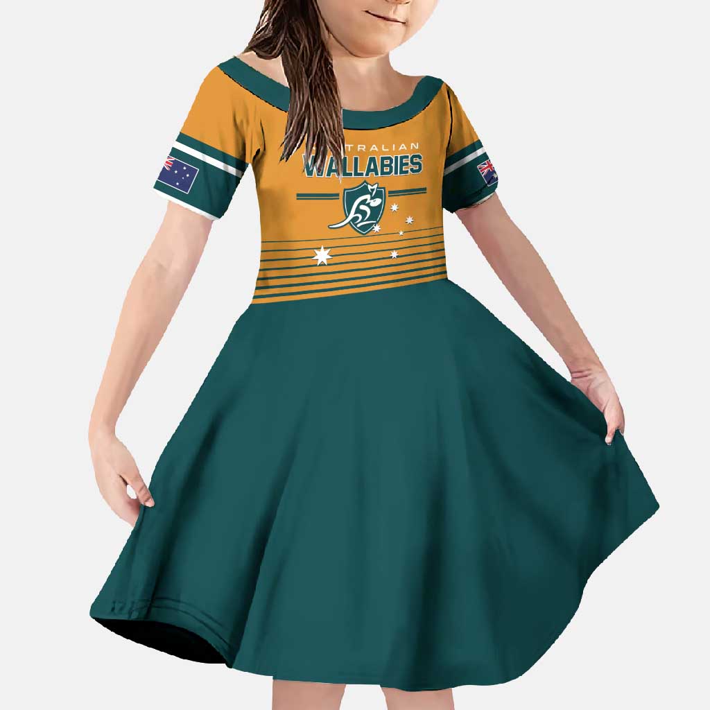 Custom Rugby Australia Family Matching Long Sleeve Bodycon Dress and Hawaiian Shirt Junior Wallabies Go Champions