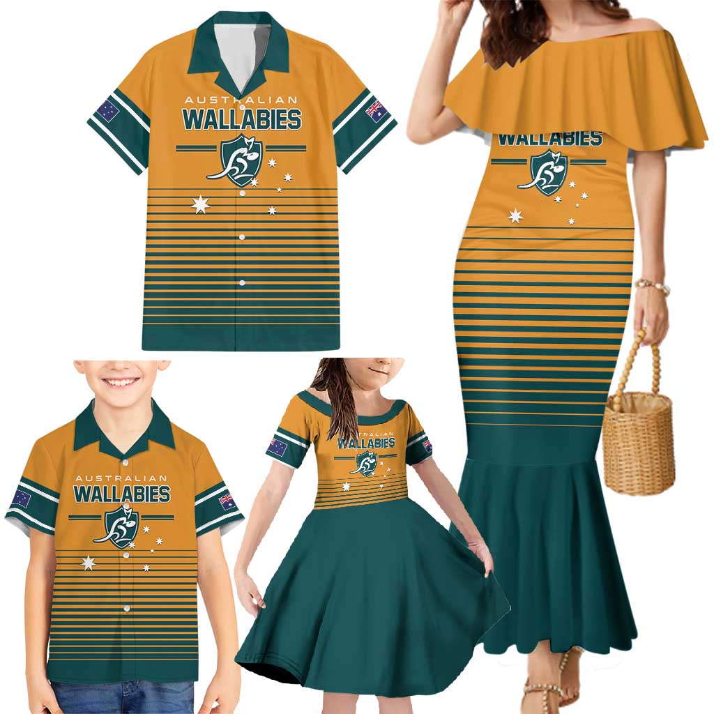 Custom Rugby Australia Family Matching Mermaid Dress and Hawaiian Shirt Junior Wallabies Go Champions