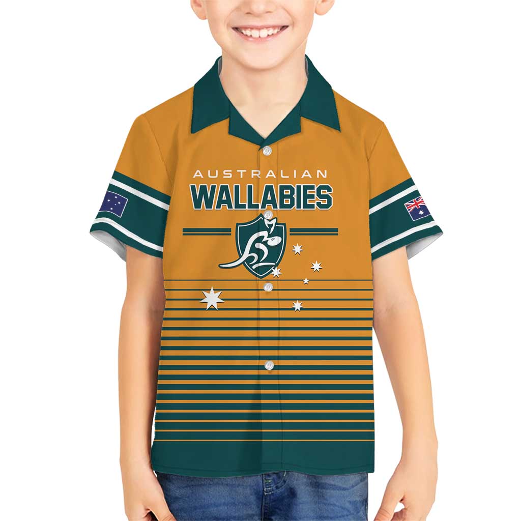 Custom Rugby Australia Family Matching Off Shoulder Short Dress and Hawaiian Shirt Junior Wallabies Go Champions