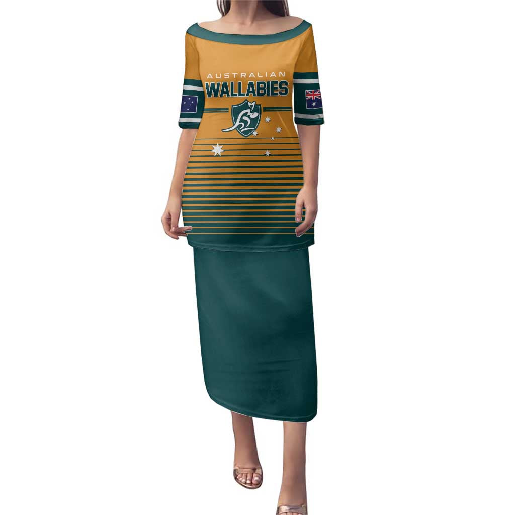 Custom Rugby Australia Family Matching Puletasi and Hawaiian Shirt Junior Wallabies Go Champions