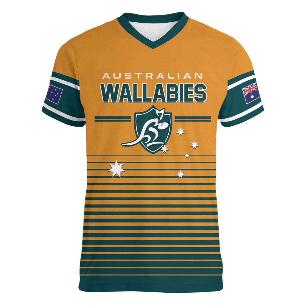 Custom Rugby Australia Women V-Neck T-Shirt Junior Wallabies Go Champions LT01 Female Yellow - Polynesian Pride