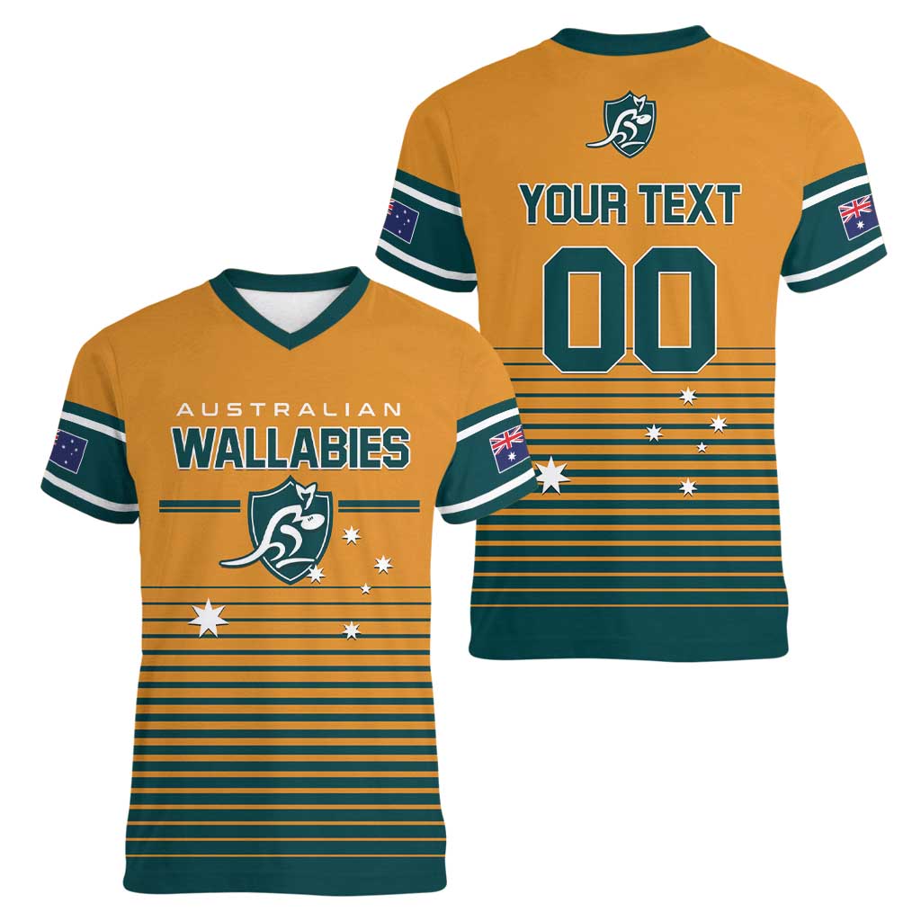 Custom Rugby Australia Women V-Neck T-Shirt Junior Wallabies Go Champions LT01 - Polynesian Pride