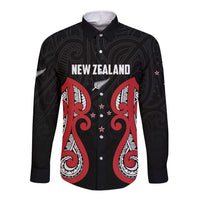Custom Rugby New Zealand Long Sleeve Button Shirt Baby Black Go Champions
