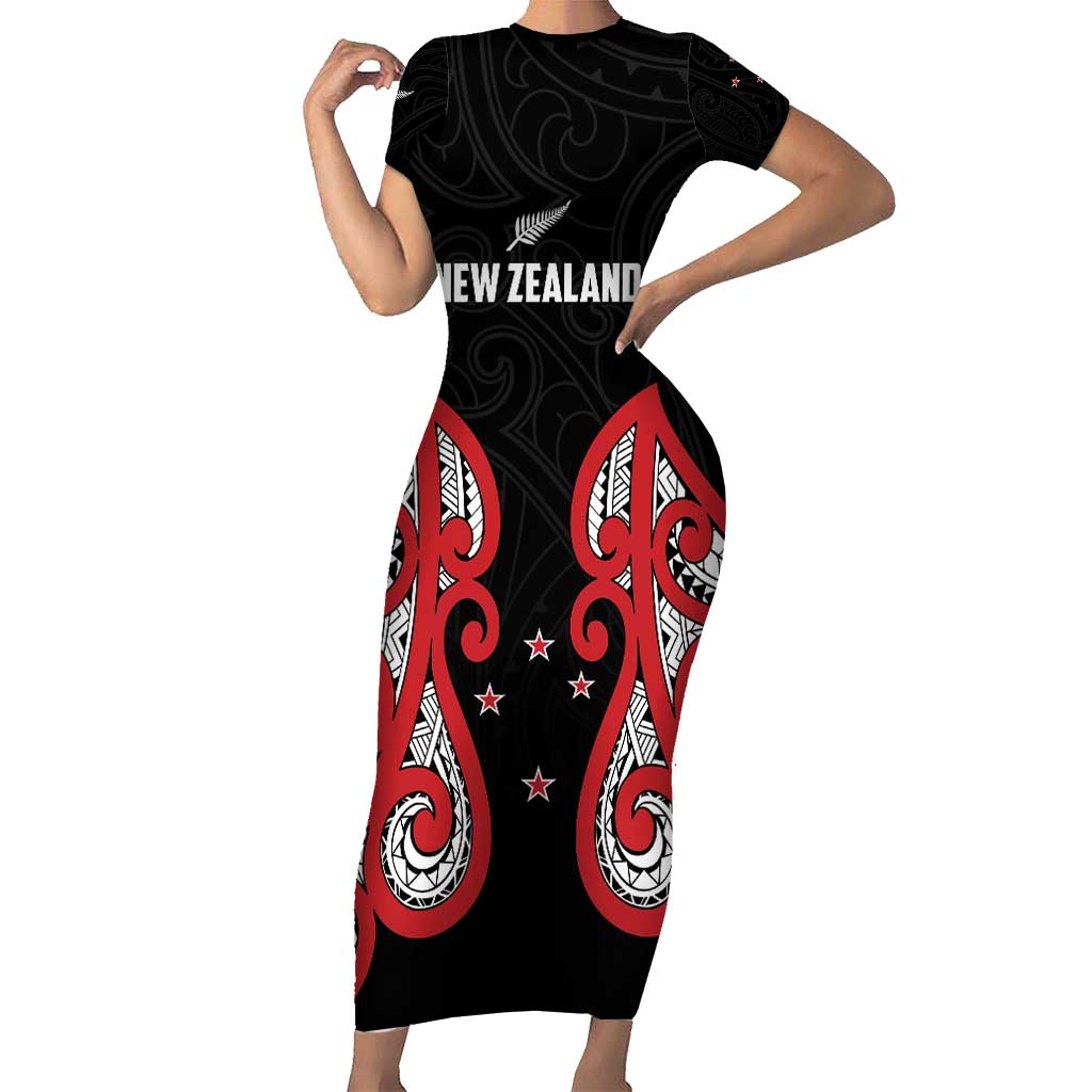 Custom Rugby New Zealand Short Sleeve Bodycon Dress Baby Black Go Champions