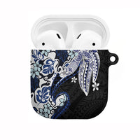 Monstera Plumeria Flowers Blue AirPods Case Polynesian Pattern