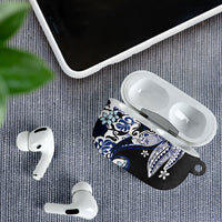Monstera Plumeria Flowers Blue AirPods Case Polynesian Pattern