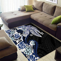 Monstera Plumeria Flowers Blue Area Rug Polynesian Pattern