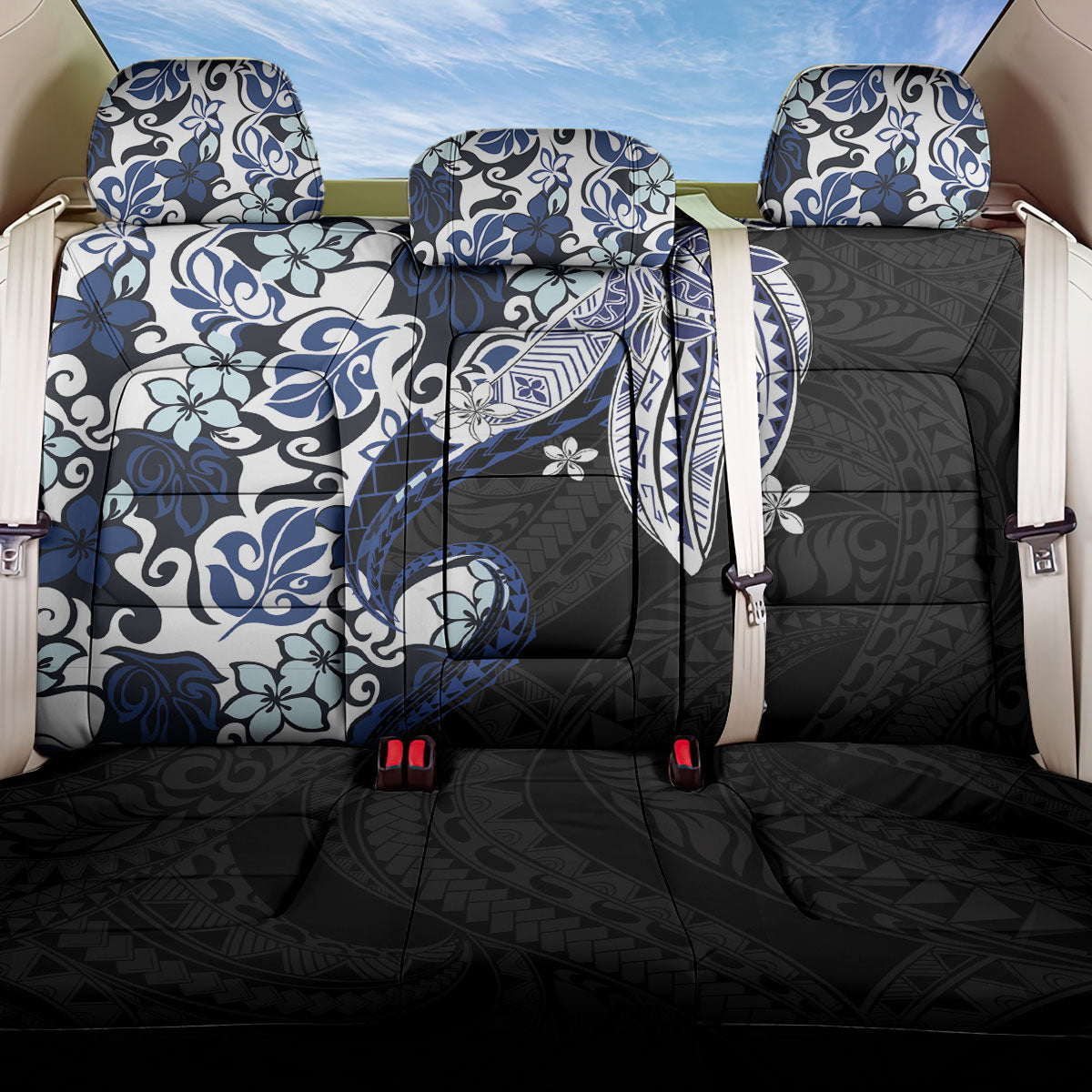 Monstera Plumeria Flowers Blue Back Car Seat Cover Polynesian Pattern LT01 One Size Blue - Polynesian Pride