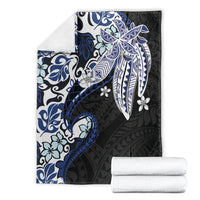 Monstera Plumeria Flowers Blue Blanket Polynesian Pattern LT01 - Polynesian Pride