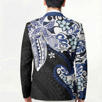 Monstera Plumeria Flowers Blue Blazer Polynesian Pattern