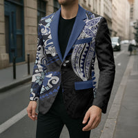 Monstera Plumeria Flowers Blue Blazer Polynesian Pattern