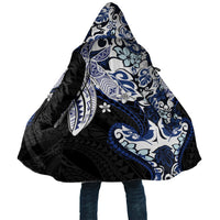 Monstera Plumeria Flowers Blue Cloak Polynesian Pattern