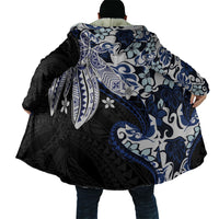 Monstera Plumeria Flowers Blue Cloak Polynesian Pattern