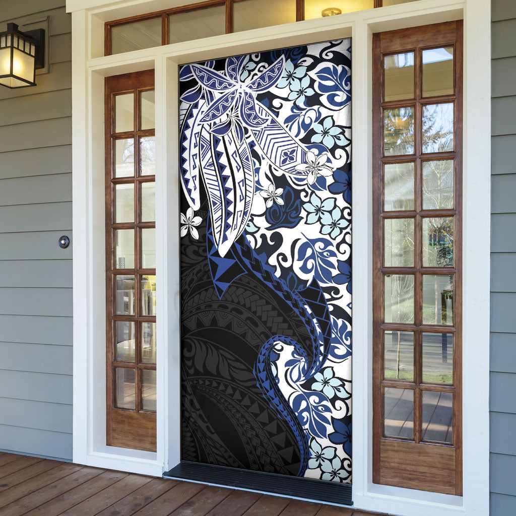 Monstera Plumeria Flowers Blue Door Cover Polynesian Pattern LT01 - Polynesian Pride