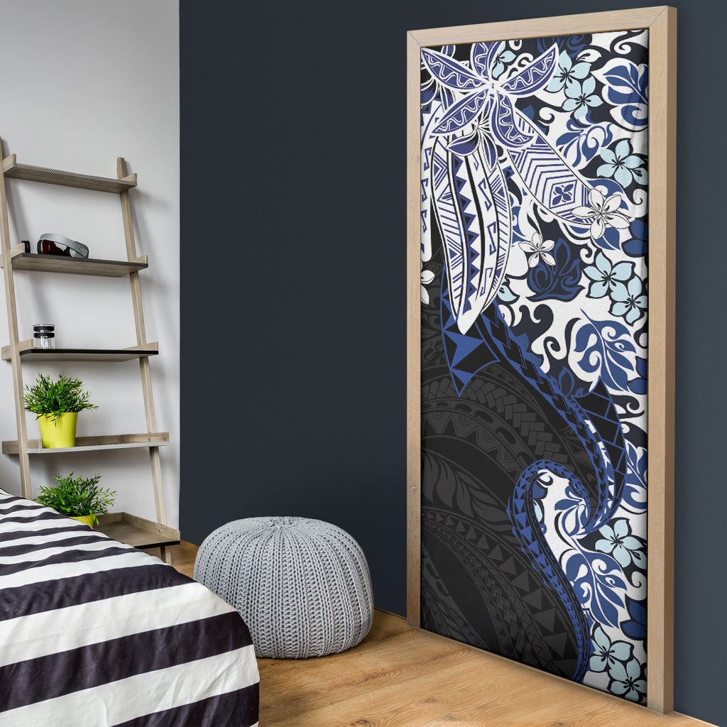 Monstera Plumeria Flowers Blue Door Cover Polynesian Pattern LT01 - Polynesian Pride