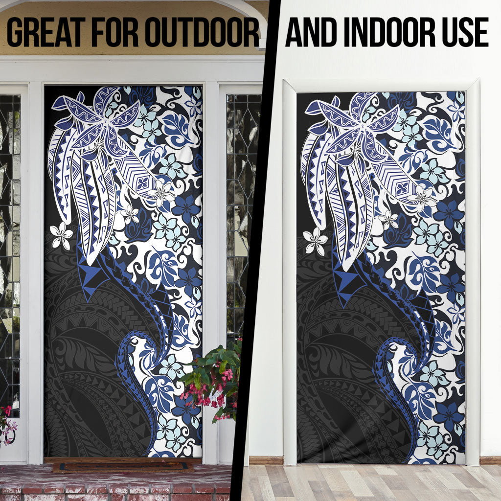Monstera Plumeria Flowers Blue Door Cover Polynesian Pattern LT01 - Polynesian Pride
