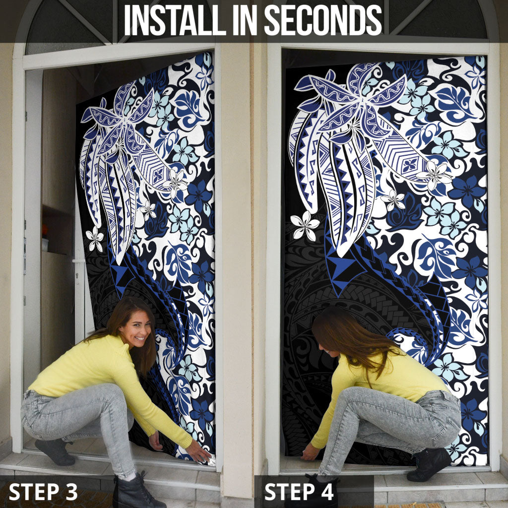 Monstera Plumeria Flowers Blue Door Cover Polynesian Pattern LT01 - Polynesian Pride