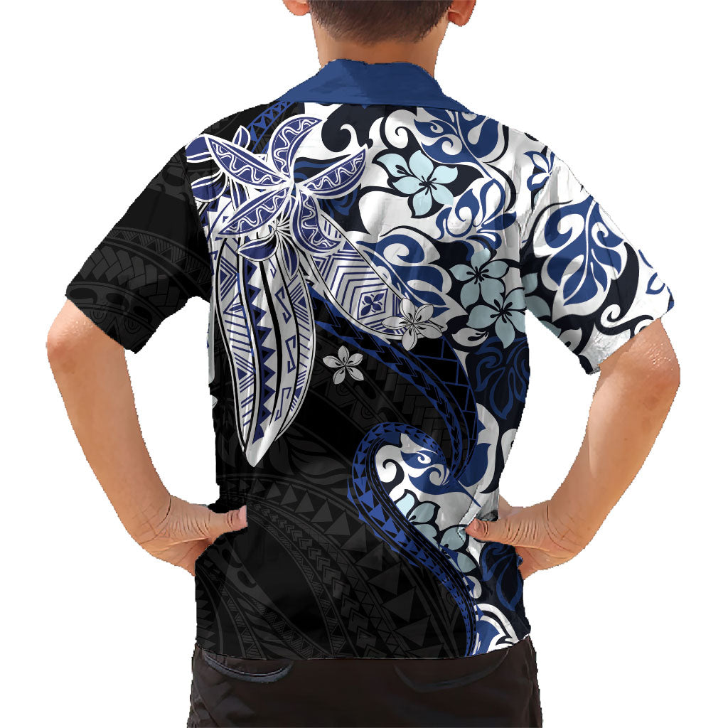 Monstera Plumeria Flowers Blue Family Matching Mermaid Dress and Hawaiian Shirt Polynesian Pattern LT01 - Polynesian Pride