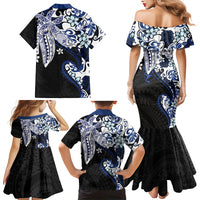 Monstera Plumeria Flowers Blue Family Matching Mermaid Dress and Hawaiian Shirt Polynesian Pattern LT01 - Polynesian Pride