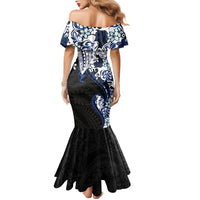 Monstera Plumeria Flowers Blue Family Matching Mermaid Dress and Hawaiian Shirt Polynesian Pattern LT01 - Polynesian Pride