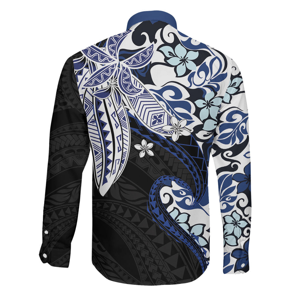 Monstera Plumeria Flowers Blue Family Matching Off Shoulder Maxi Dress and Hawaiian Shirt Polynesian Pattern