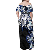 Monstera Plumeria Flowers Blue Family Matching Off Shoulder Maxi Dress and Hawaiian Shirt Polynesian Pattern