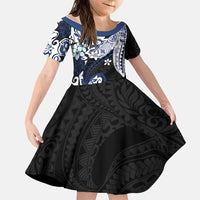 Monstera Plumeria Flowers Blue Family Matching Off Shoulder Short Dress and Hawaiian Shirt Polynesian Pattern LT01 Daughter's Dress Blue - Polynesian Pride