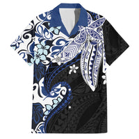 Monstera Plumeria Flowers Blue Family Matching Off Shoulder Short Dress and Hawaiian Shirt Polynesian Pattern LT01 Dad's Shirt - Short Sleeve Blue - Polynesian Pride