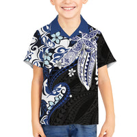 Monstera Plumeria Flowers Blue Family Matching Short Sleeve Bodycon Dress and Hawaiian Shirt Polynesian Pattern