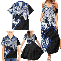 Monstera Plumeria Flowers Blue Family Matching Summer Maxi Dress and Hawaiian Shirt Polynesian Pattern LT01 - Polynesian Pride