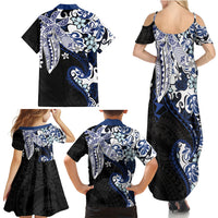 Monstera Plumeria Flowers Blue Family Matching Summer Maxi Dress and Hawaiian Shirt Polynesian Pattern LT01 - Polynesian Pride