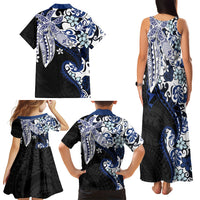 Monstera Plumeria Flowers Blue Family Matching Tank Maxi Dress and Hawaiian Shirt Polynesian Pattern LT01 - Polynesian Pride