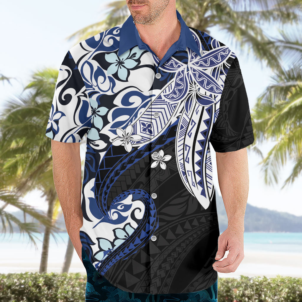 Monstera Plumeria Flowers Blue Hawaiian Shirt Polynesian Pattern LT01 - Polynesian Pride