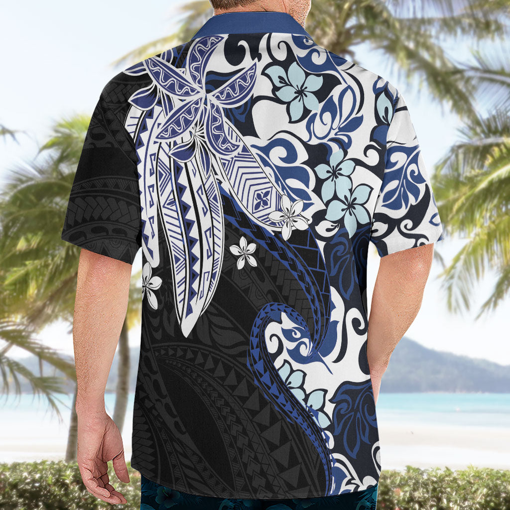 Monstera Plumeria Flowers Blue Hawaiian Shirt Polynesian Pattern LT01 - Polynesian Pride