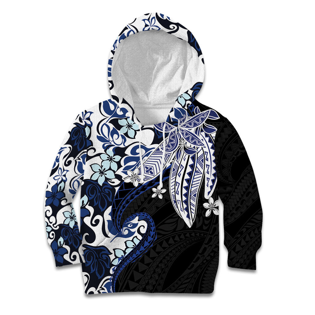 Monstera Plumeria Flowers Blue Kid Hoodie Polynesian Pattern LT01 Hoodie Blue - Polynesian Pride