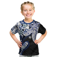 Monstera Plumeria Flowers Blue Kid T Shirt Polynesian Pattern