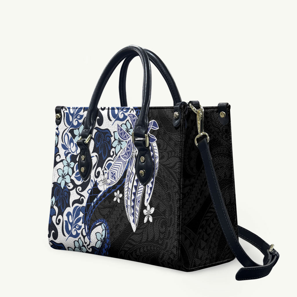 Monstera Plumeria Flowers Blue Leather Bag Polynesian Pattern LT01 Blue - Polynesian Pride