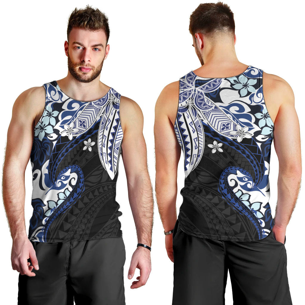 Monstera Plumeria Flowers Blue Men Tank Top Polynesian Pattern LT01 - Polynesian Pride