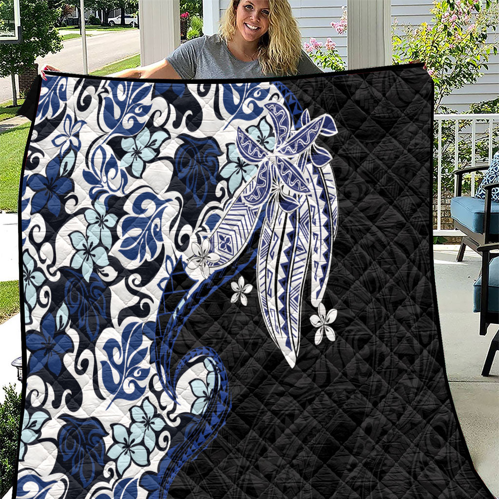 Monstera Plumeria Flowers Blue Quilt Polynesian Pattern LT01 Blue - Polynesian Pride