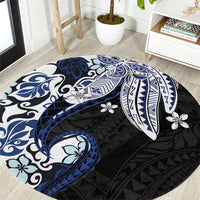 Monstera Plumeria Flowers Blue Round Carpet Polynesian Pattern