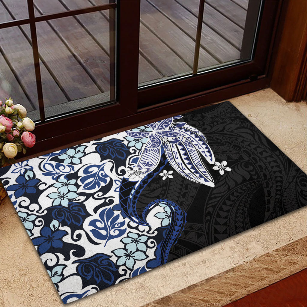 Monstera Plumeria Flowers Blue Rubber Doormat Polynesian Pattern LT01 - Polynesian Pride
