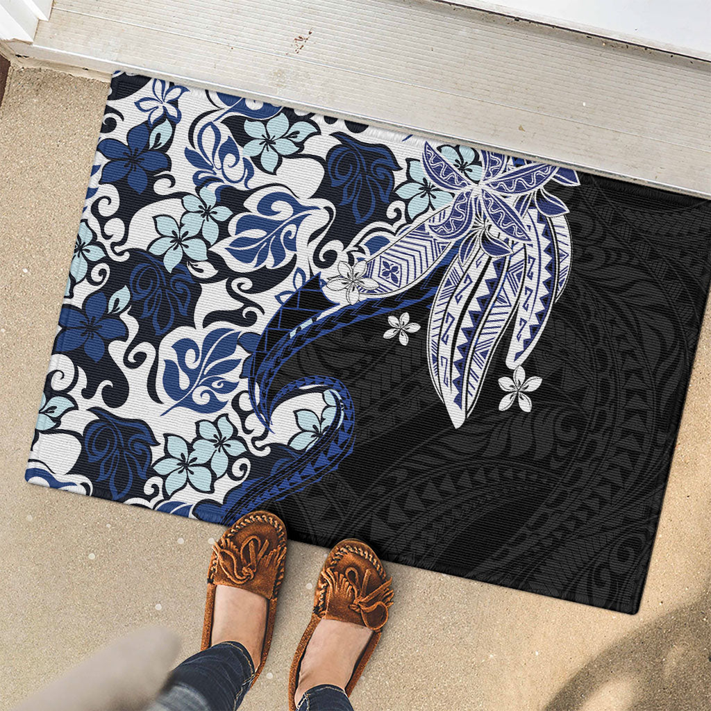 Monstera Plumeria Flowers Blue Rubber Doormat Polynesian Pattern LT01 - Polynesian Pride