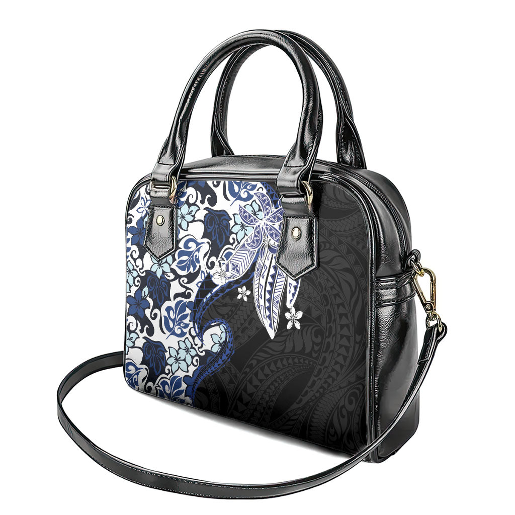 Monstera Plumeria Flowers Blue Shoulder Handbag Polynesian Pattern LT01 - Polynesian Pride