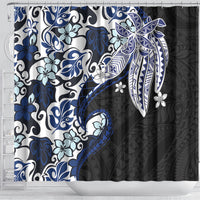 Monstera Plumeria Flowers Blue Shower Curtain Polynesian Pattern