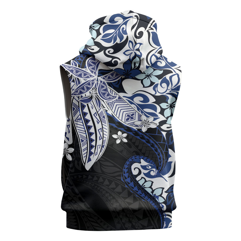 Monstera Plumeria Flowers Blue Sleeveless Hoodie Polynesian Pattern LT01 - Polynesian Pride