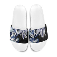 Monstera Plumeria Flowers Blue Slide Sandals Polynesian Pattern LT01 Blue - Polynesian Pride